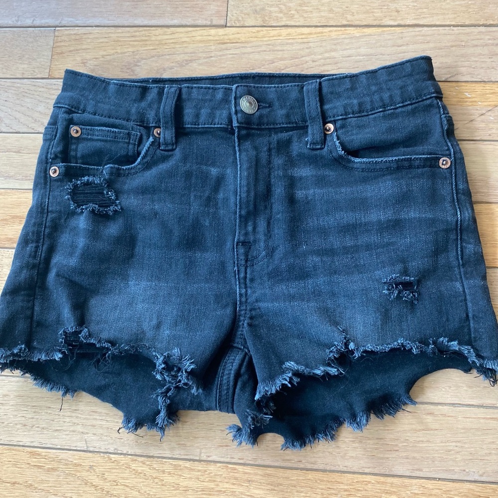 EUC American Eagle Black next level stretch Shorts Distressed Cut-Off frayed hem